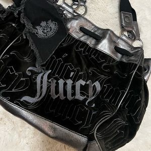 Juicy Couture black velvet & silver metallic leather purse. Authentic, like new.